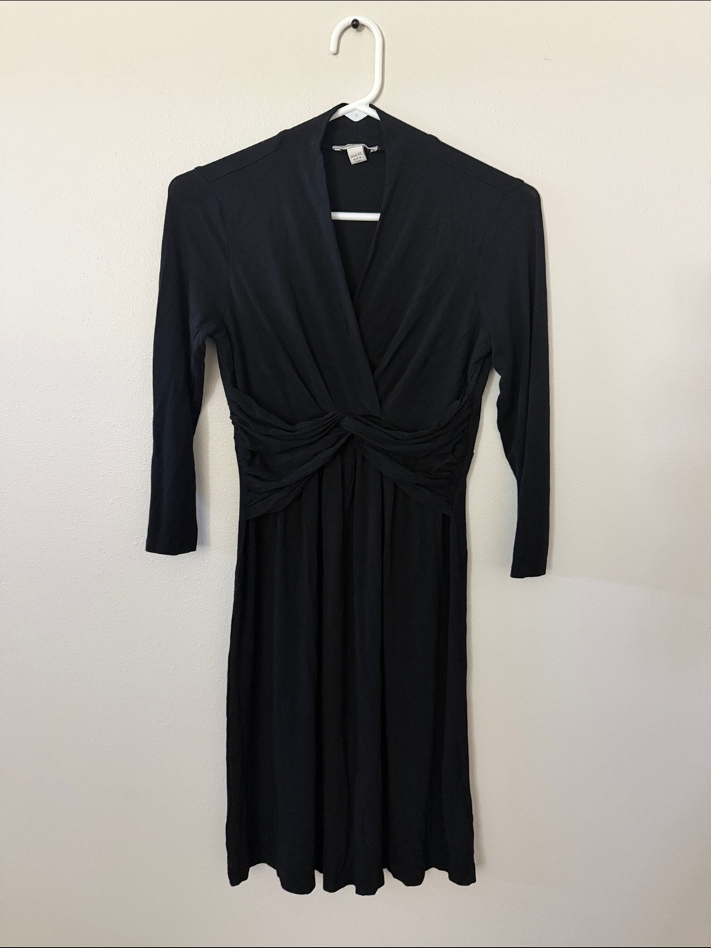 Boston Proper Black Twist-Waist Long Sleeve Midi Dress